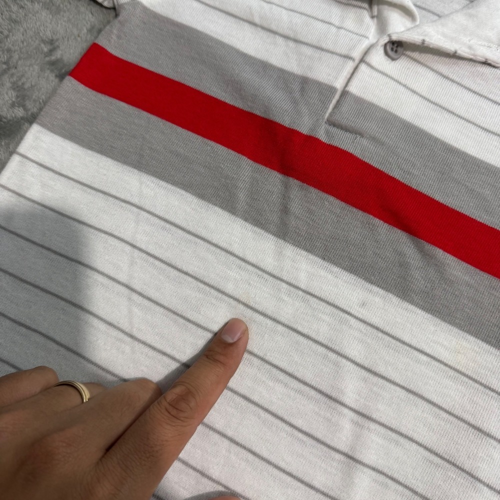 VTG 90s OshKosh Bgosh Kids Striped Polo Shirt White Grey Red Size 5 Made in USA - Picture 2 of 7
